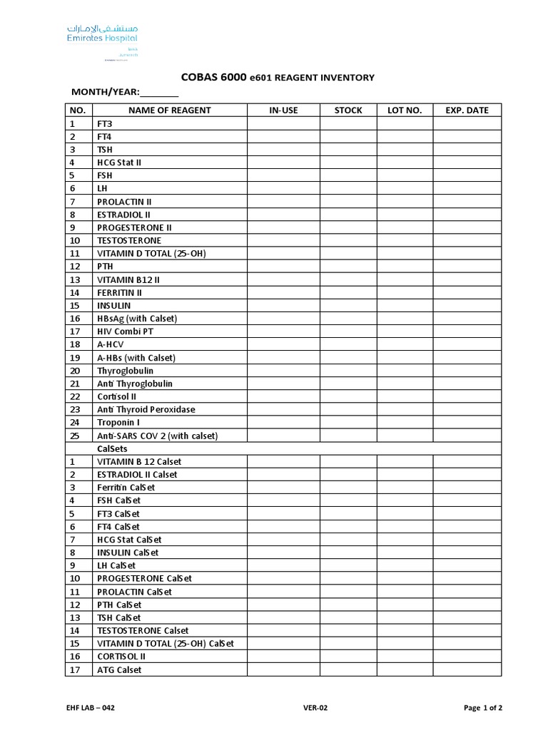 COBAS 6000 e601 Reagent Inventory | PDF | Hormone | Puberty