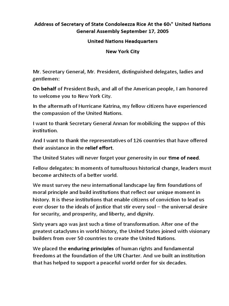 Condoleezza Rice 2005 UN | PDF | Nuclear Proliferation | United Nations