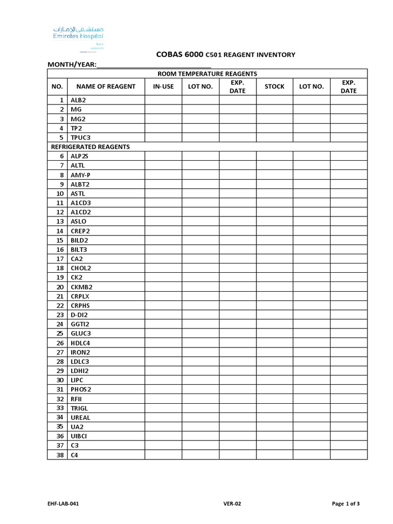 COBAS 6000 C501 Reagent Inventory | PDF | Chloride | Atoms