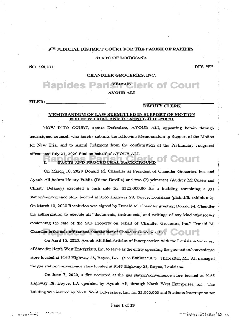 Ayoub Ali Memorandum in Support of New Trial | PDF