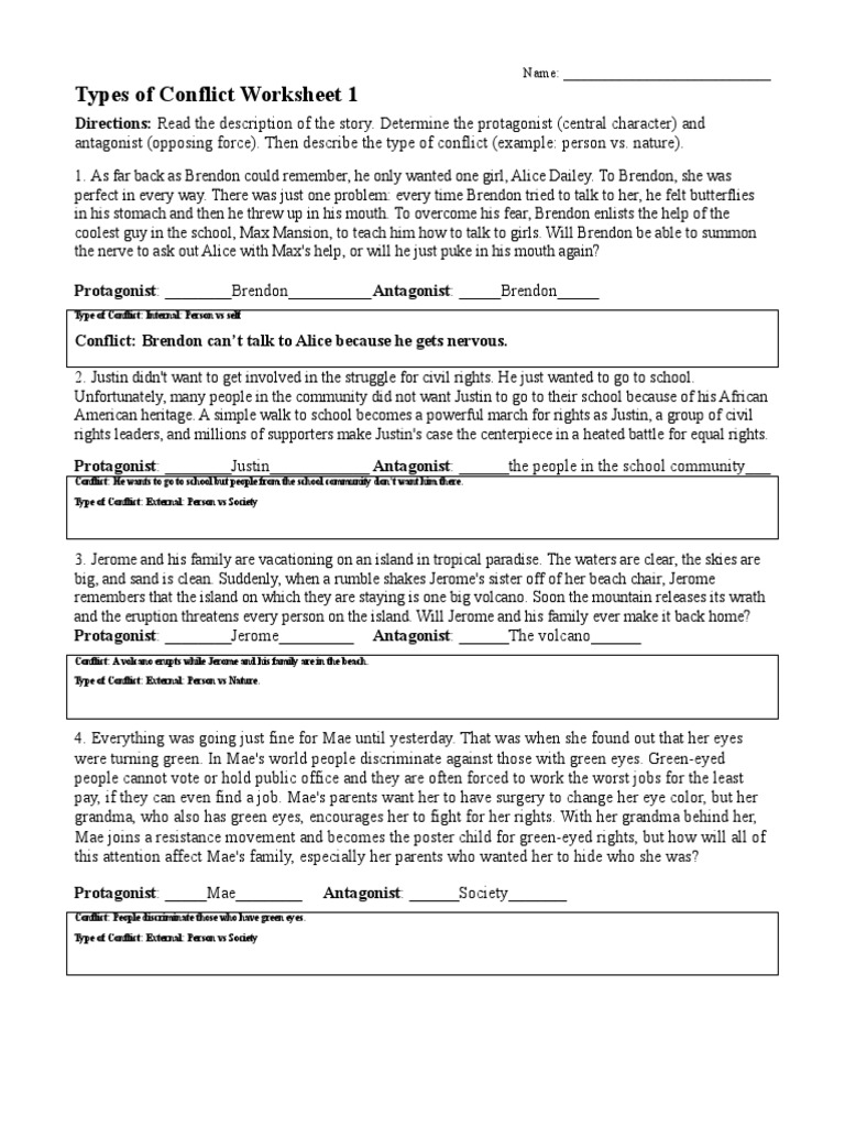 Types of Conflict Worksheet 1: Name | PDF