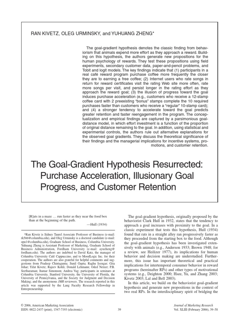 Goal-Gradient Illusionary Goal Progress PDF | PDF | Motivation ...