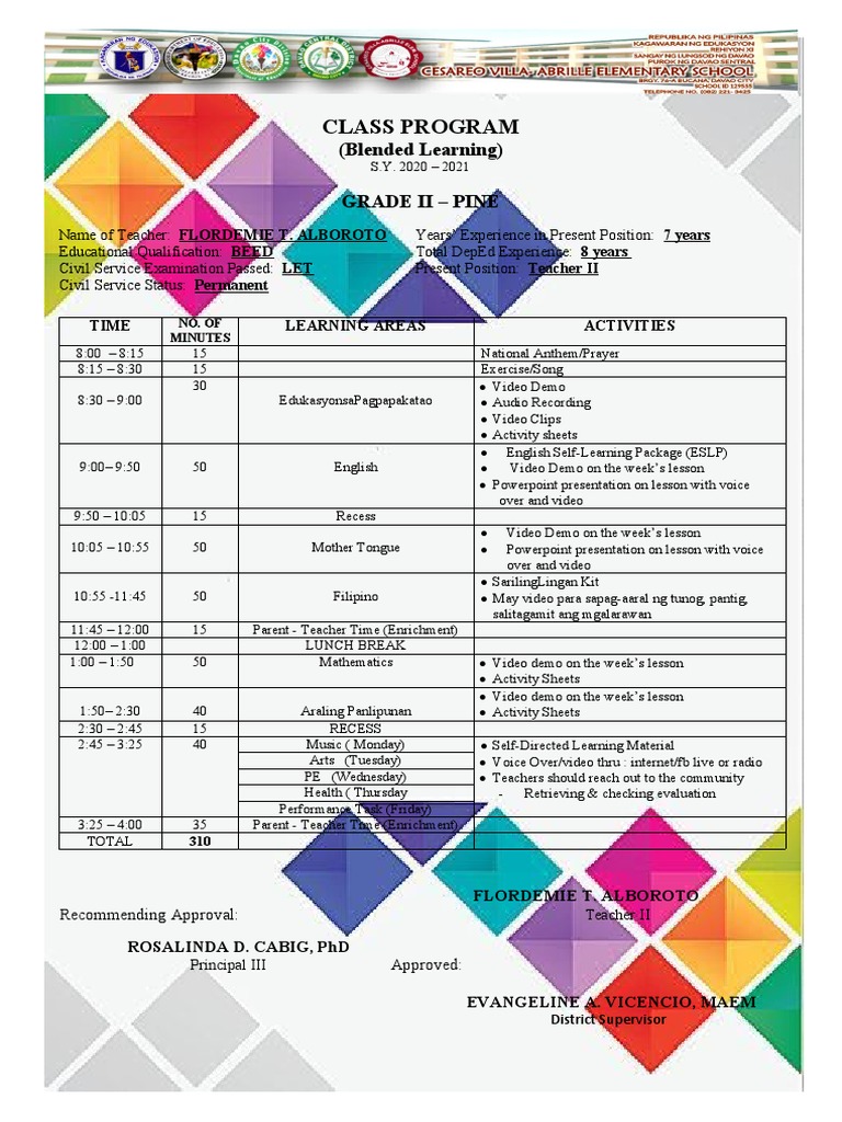 Junior High Blended Learning Schedule | PDF | Teaching | Cognition