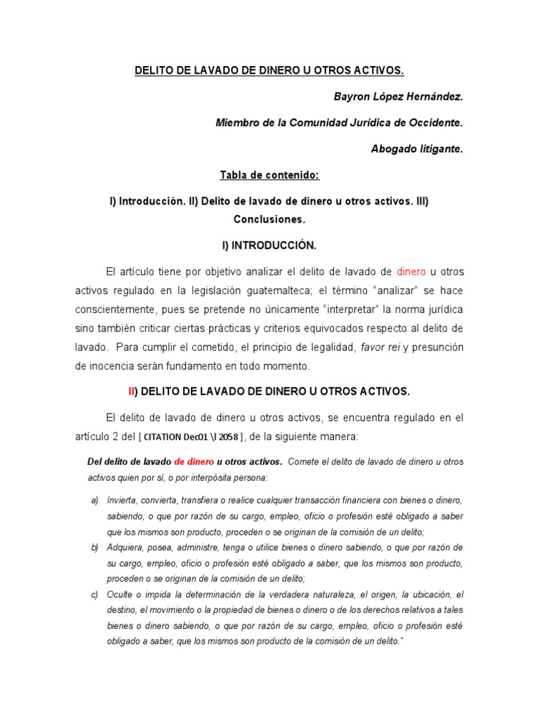 Análisis del Lavado de Dinero en Guatemala | PDF | Derecho penal ...