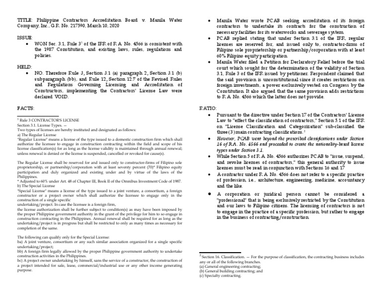 TITLE Philippine Contractors Accreditation Board v. Manila Water PDF