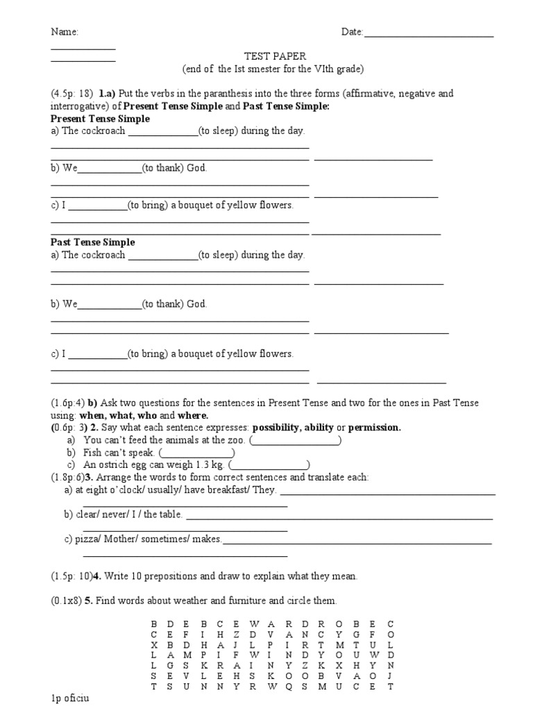 Final Test VI | PDF | Grammatical Tense | Linguistic Morphology
