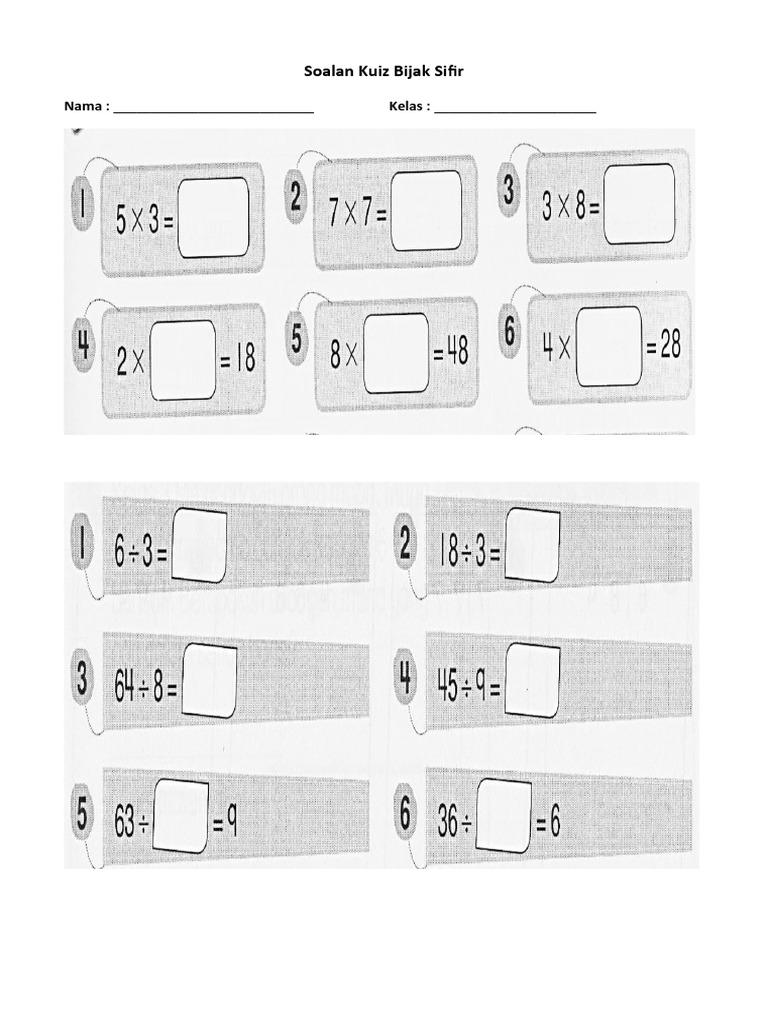 Soalan Kuiz Bijak Sifir Untuk Pelajar Kelas Sifir Pdf