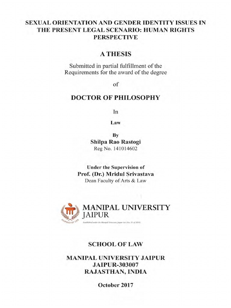 Tamil Sexologist In India 2017 - 0.1 PHD Thesis Sexual Orientation and Gender Identity Issues in The Present  Legal Scenario Human Rights Perspective PDF | PDF | Homosexuality | Sexual  Orientation