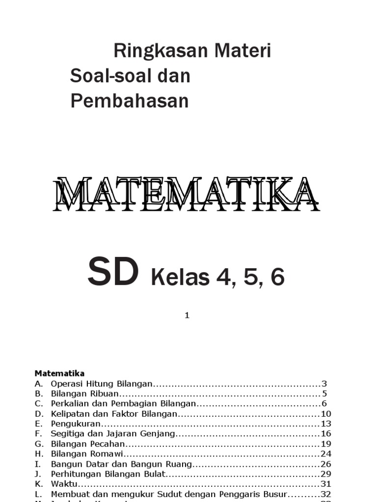 Rangkuman Materi Matematika SD Kelas 4-6 | PDF