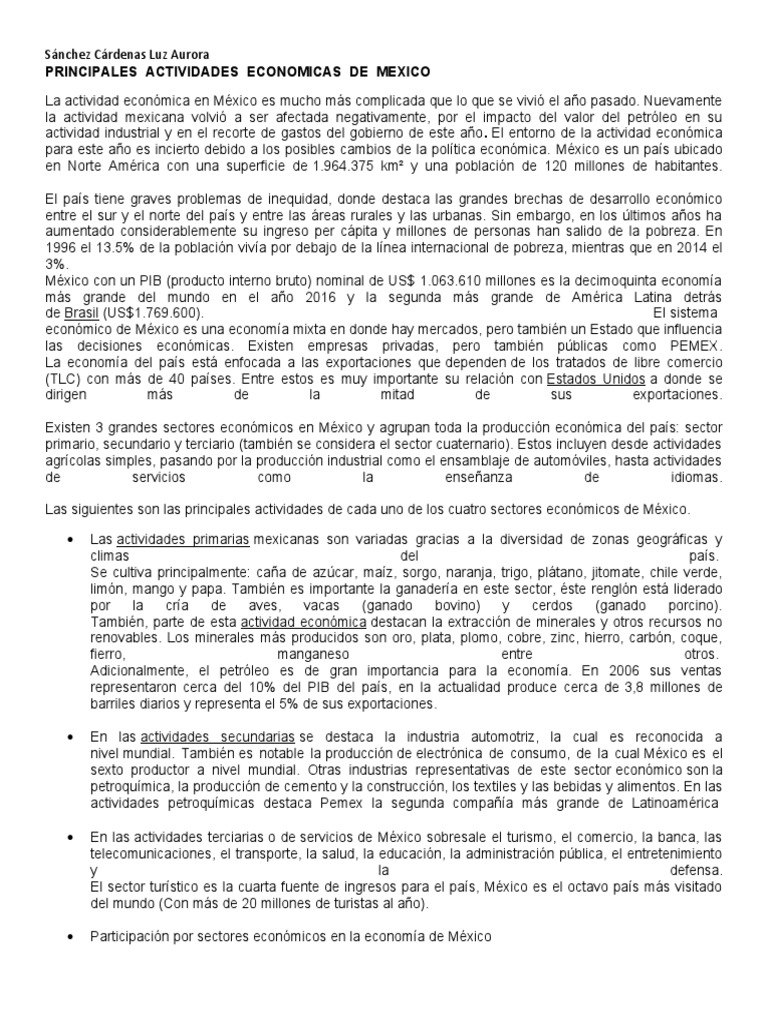 Principales Actividades Económicas en México | PDF | México | Factores ...