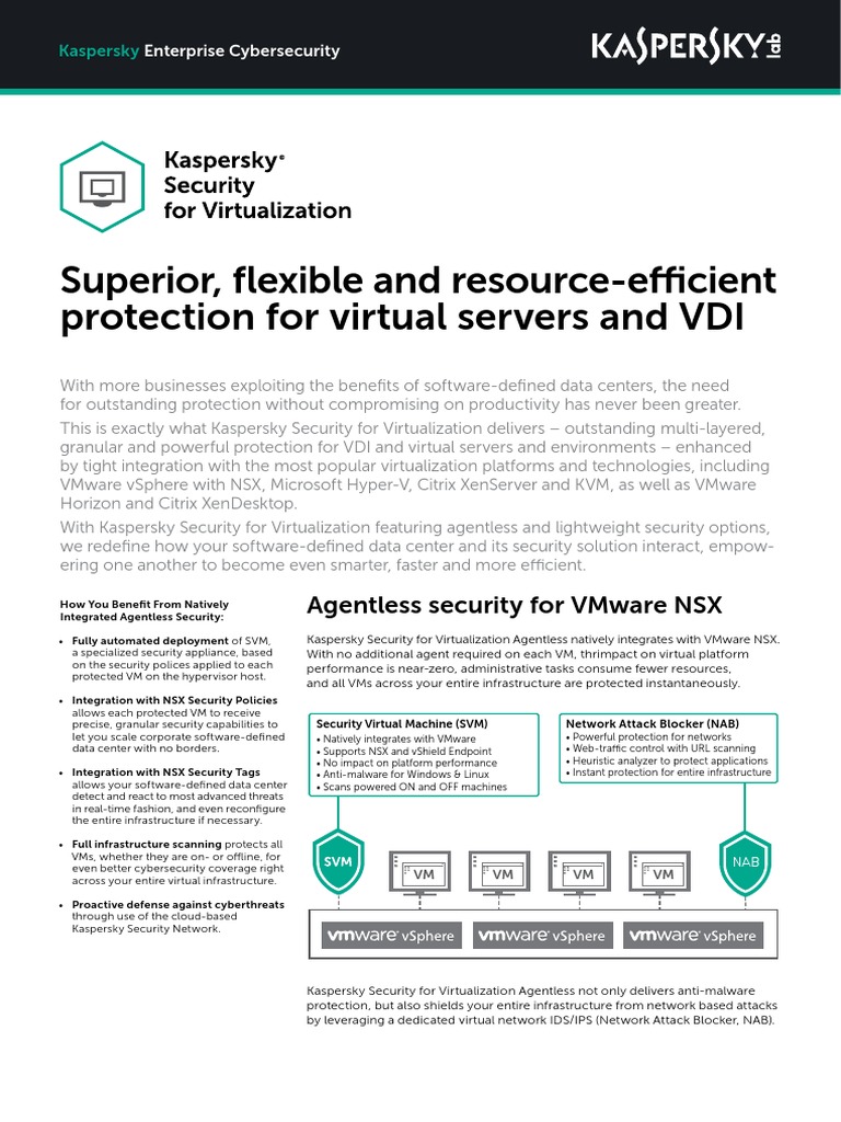 Kaspersky Security For Virtualization Datasheet PDF Virtual Machine Desktop Virtualization