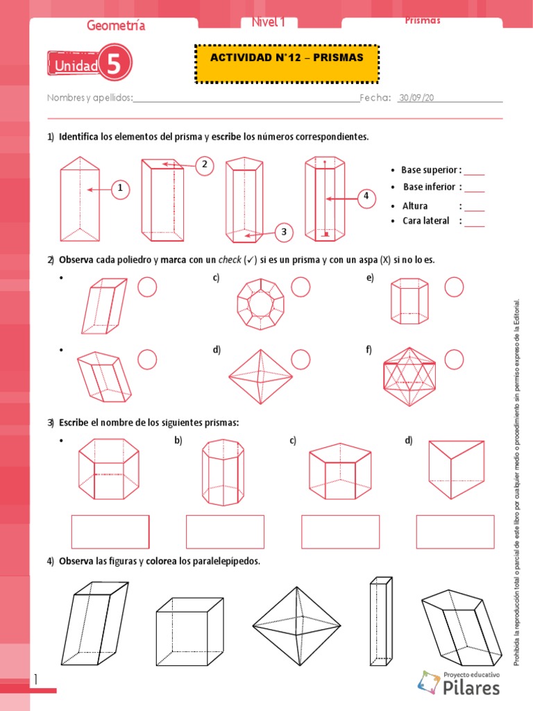 Hojas De Trabajo Sobre Prismas Cuadernillo De Figuras Geométricas