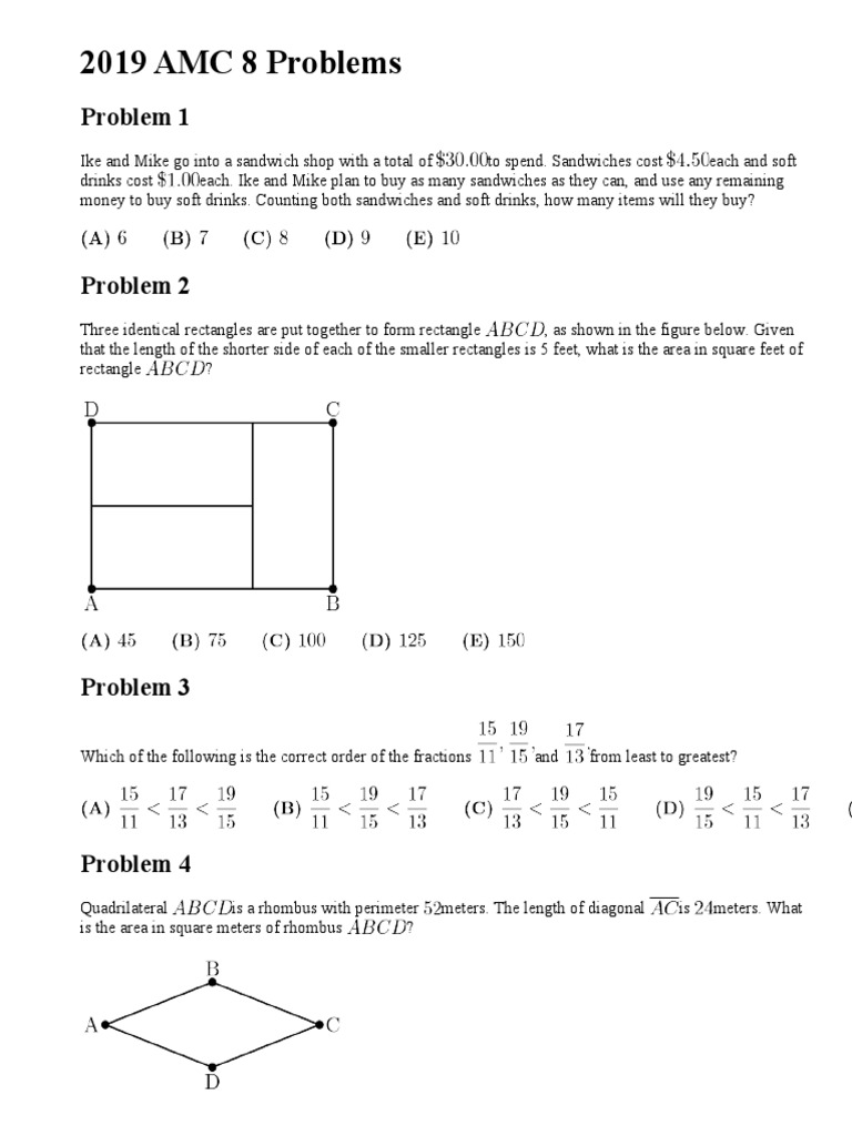 2019 AMC 8 Problems | PDF | Rectangle | Geometry