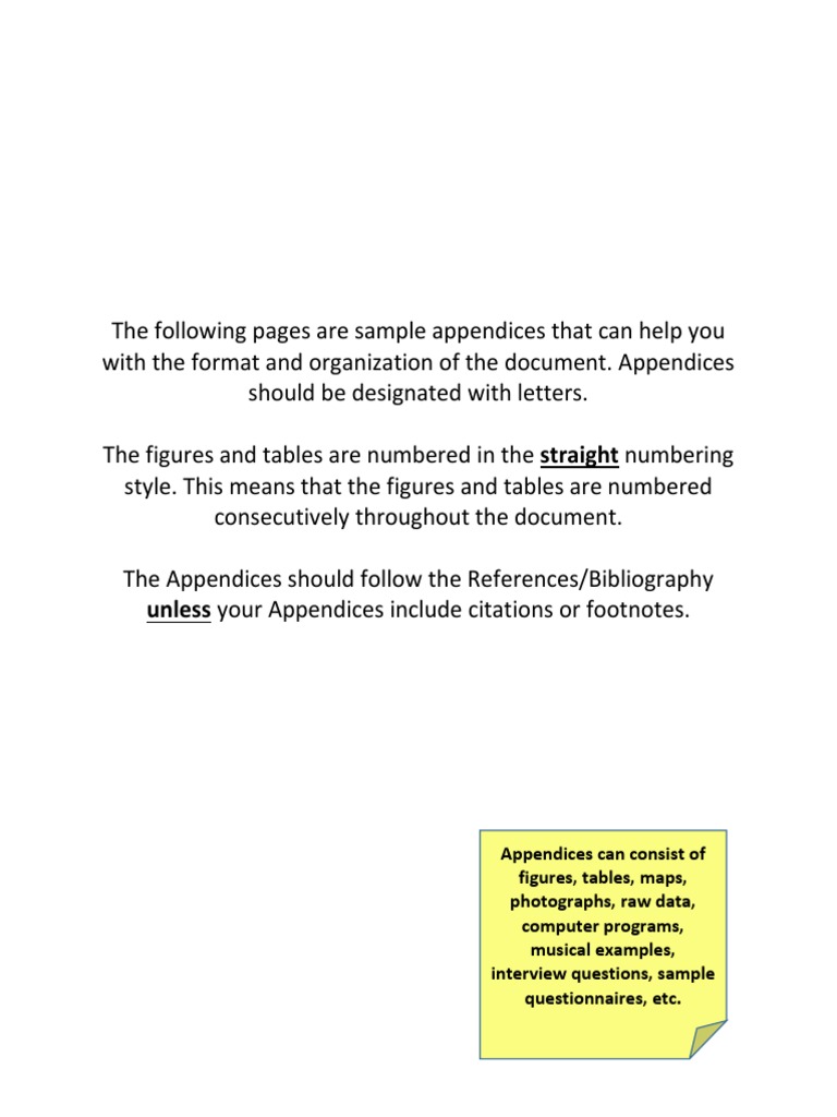 Sample Appendices Format Guide | PDF | Addendum | Written Communication