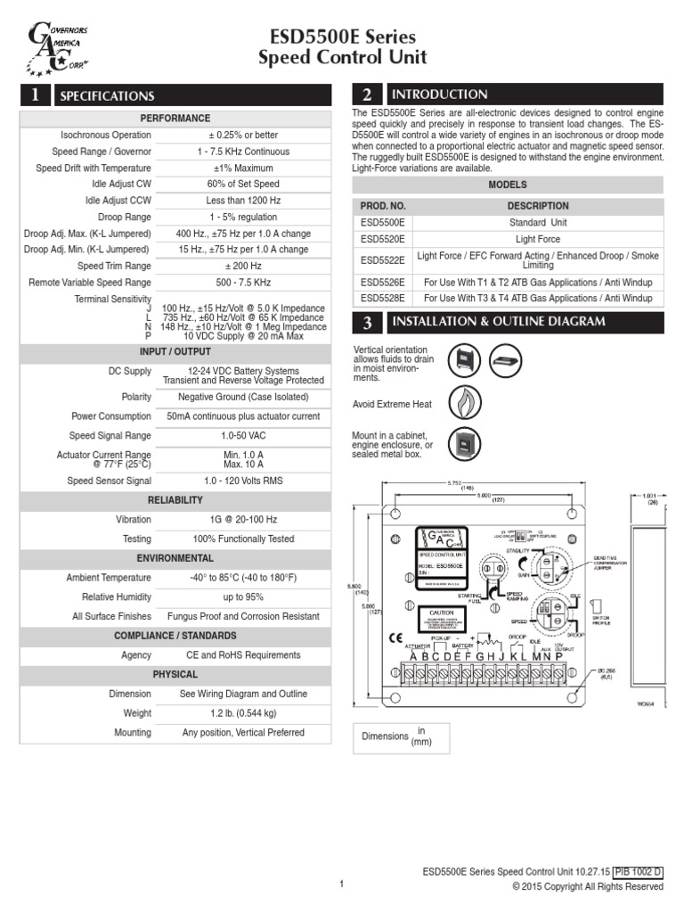 ESD5500E Series Speed Control Unit Specifications PDF Switch