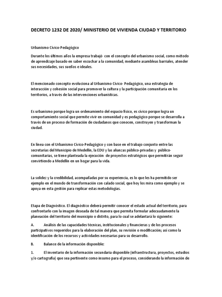 Decreto 1232 de 2020 | PDF | Urbanismo | Planificación