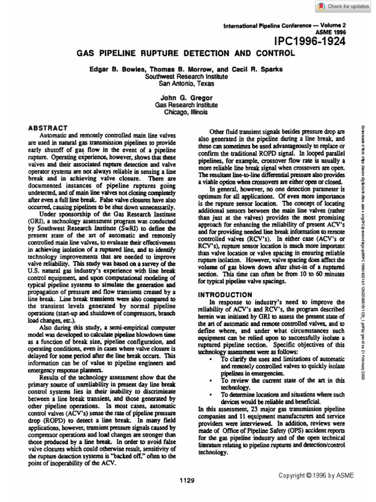Gas Pipeüne Rupture Detection and Control | PDF | Pipeline Transport ...