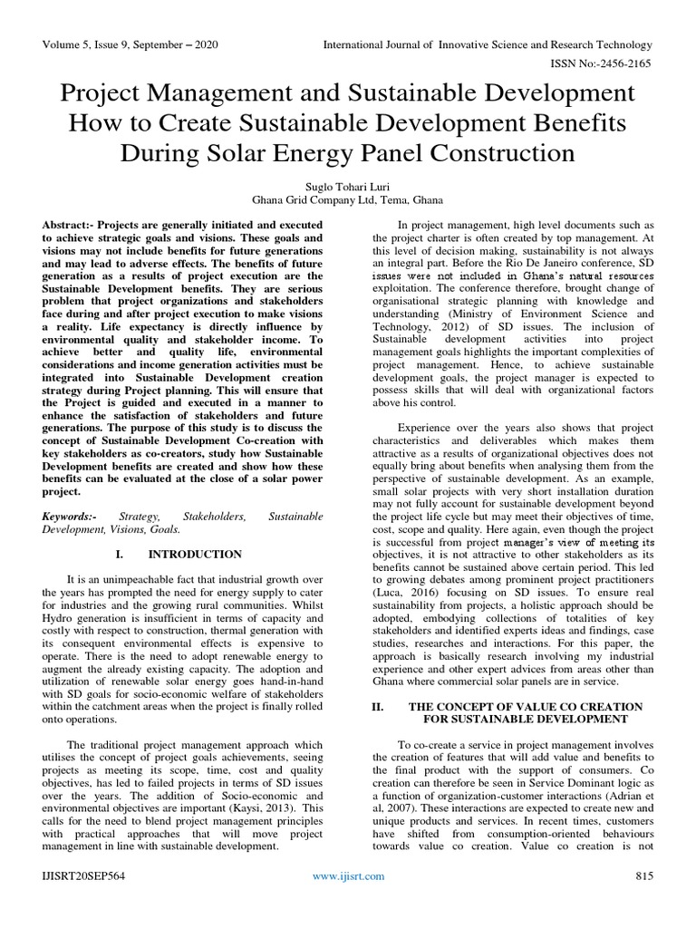 Sustainable Development in Solar Projects | PDF | Sustainability ...
