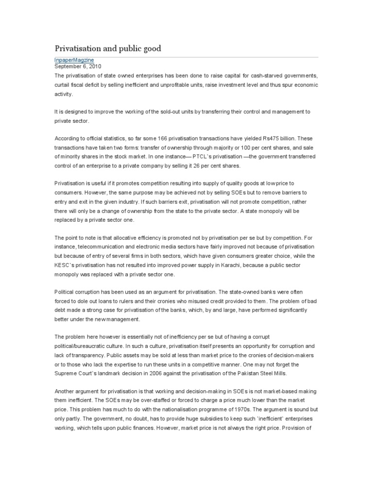 Impact of Privatisation on Public Good | PDF | Privatization | State ...