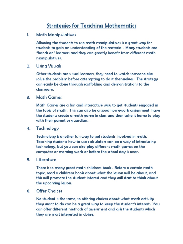 Effective Strategies for Teaching Math | PDF | Teaching Mathematics ...