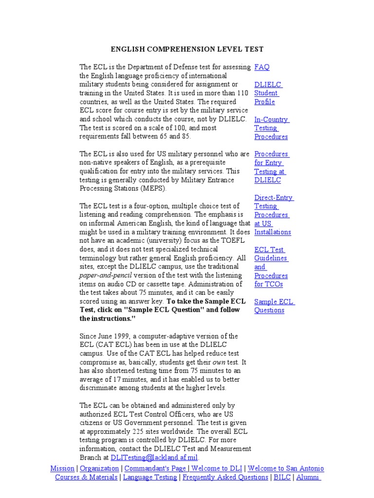 English Comprehension Level Test Pdf Test Of English As A Foreign Language Reading Comprehension