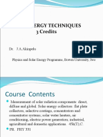 Solar Energy Techniques 3 Credits: Dr. J.A.Akinpelu