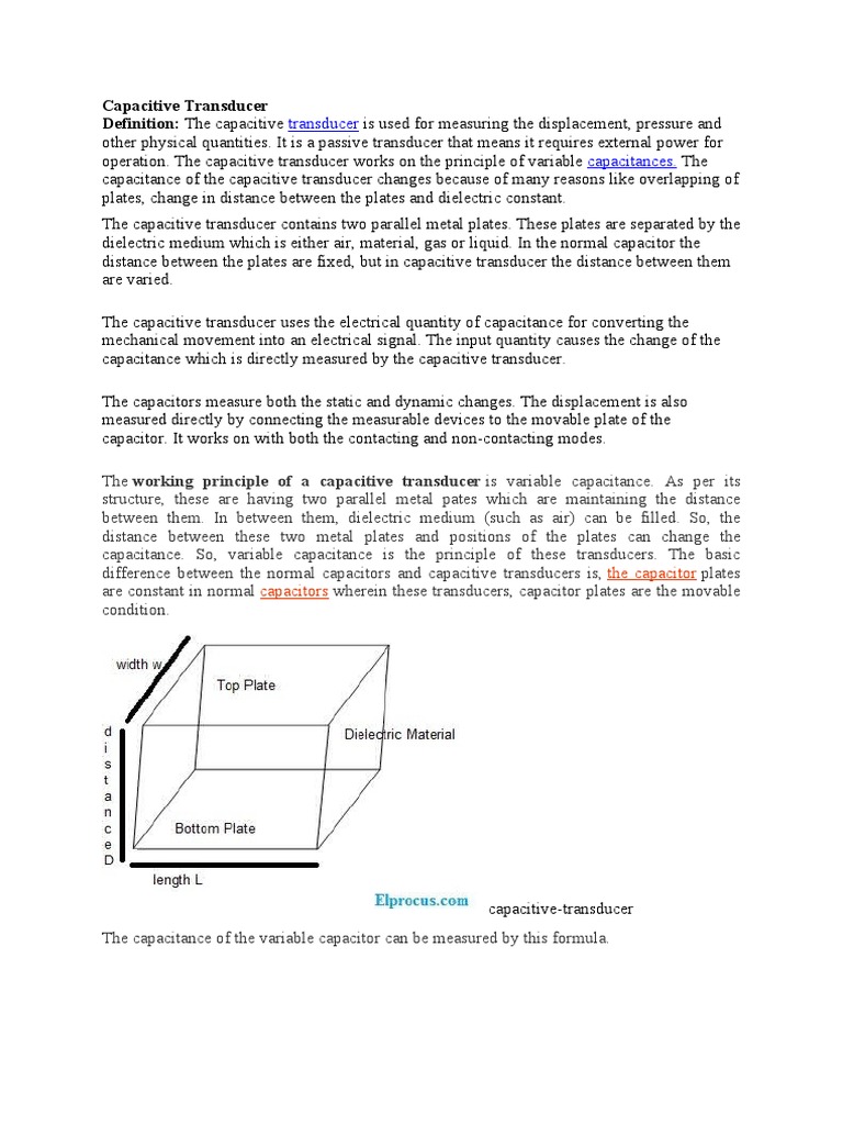 Capacitive Transducer Overview and Types | PDF | Capacitor | Resistor