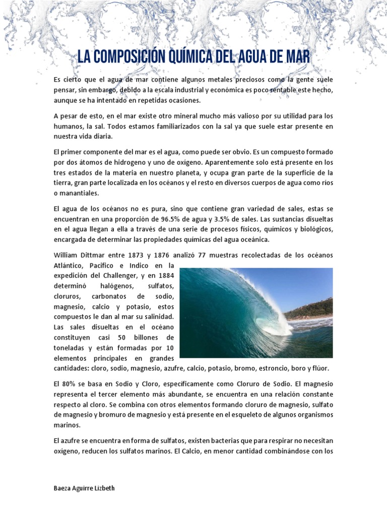 Composición química del agua de mar | PDF | Océanos | Cloro