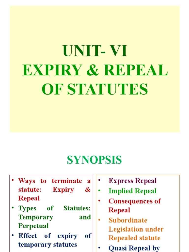 Expiry & Repeal of Statutes I PDF Repeal Legal Concepts