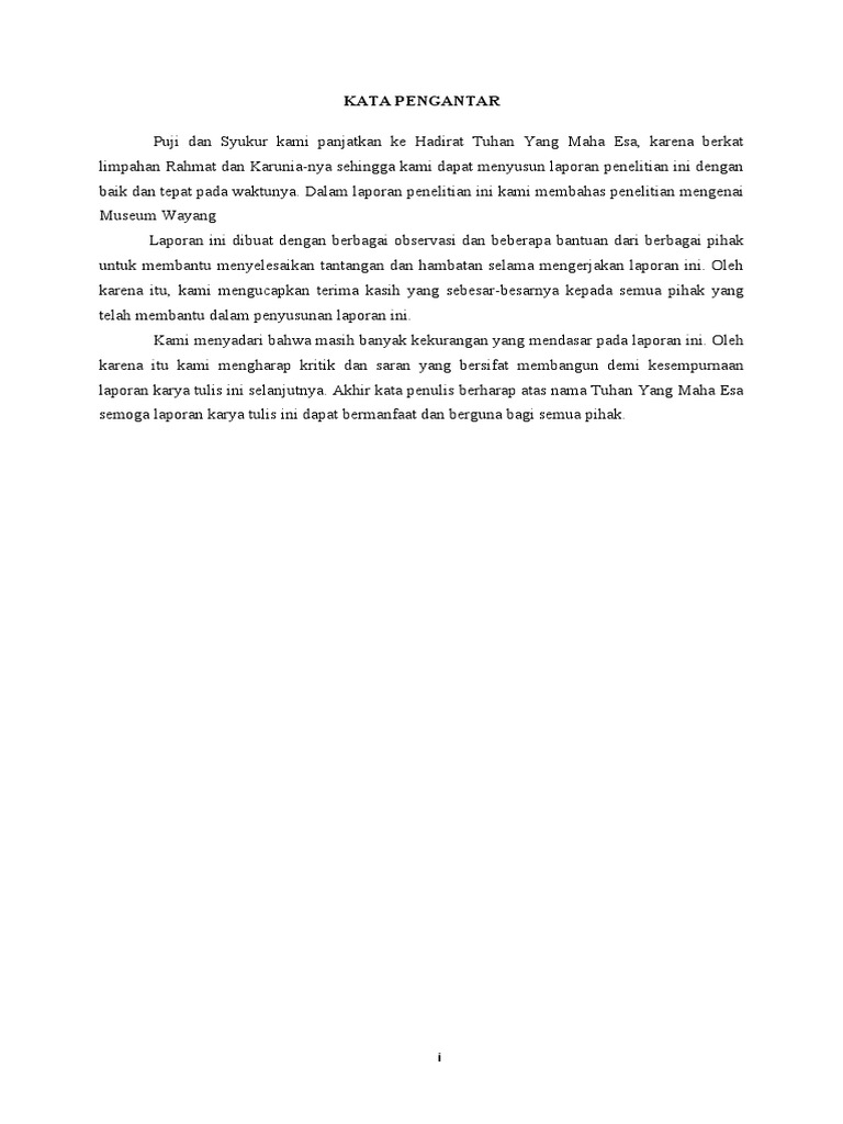 KATA PENGANTAR Laporan Hasil Observasi Museum Wayang | PDF