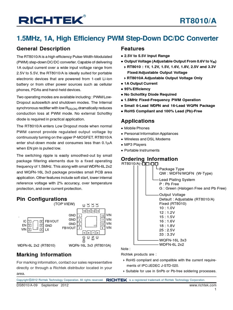 rt8010, Rt8010a Richtek PDF | PDF | Electrical Components | Electrical ...