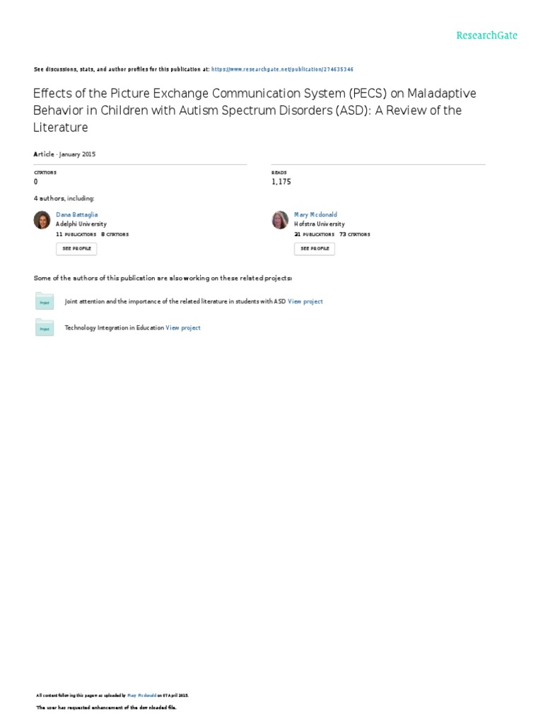 Effects of PECS Maladaptive Behavior in Children With ASD PDF | PDF ...