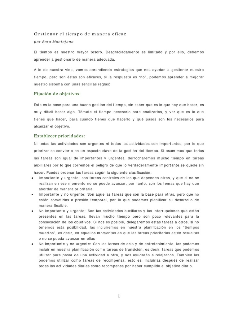 Estrategias para gestionar el tiempo | PDF | Gestión del tiempo ...