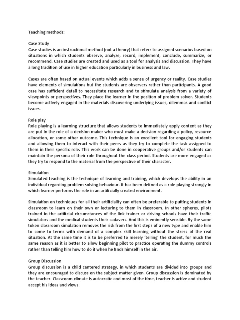 Teaching Methods PDF Simulation Teaching Method