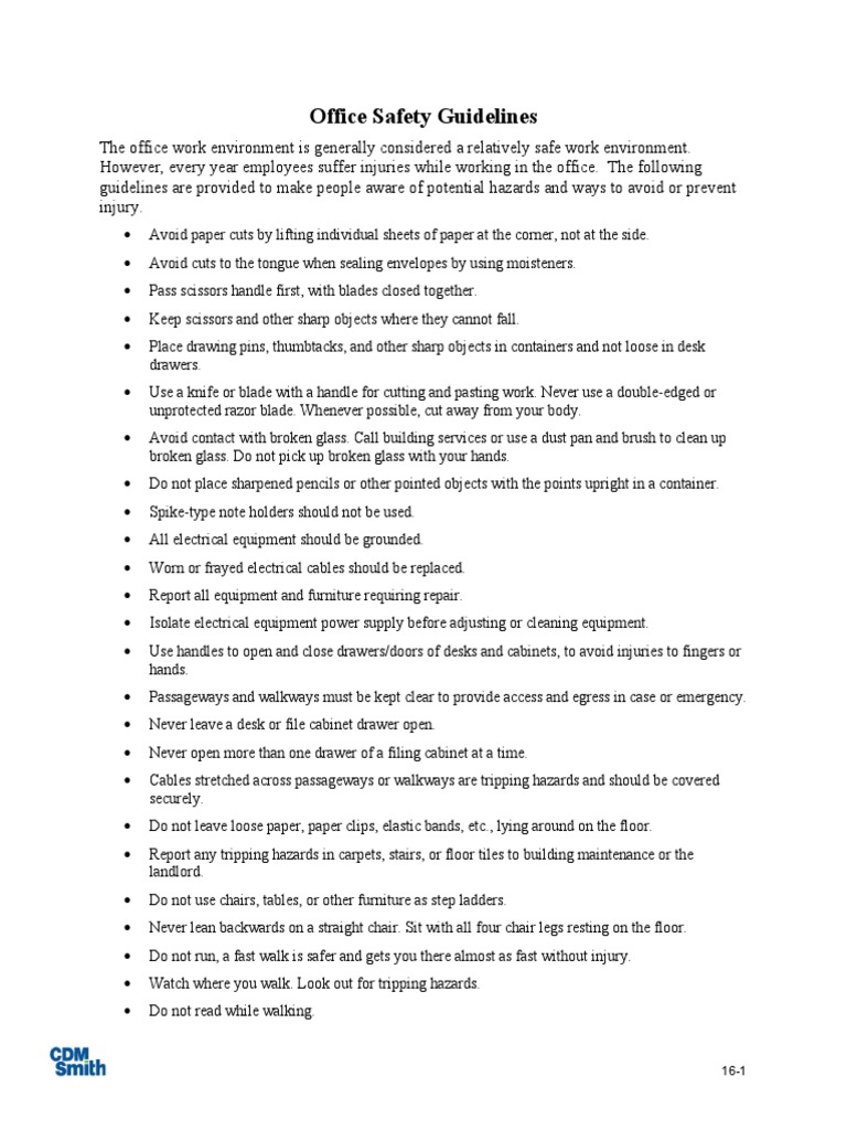 Office Safety Guidelines | PDF | Scissors | Chair