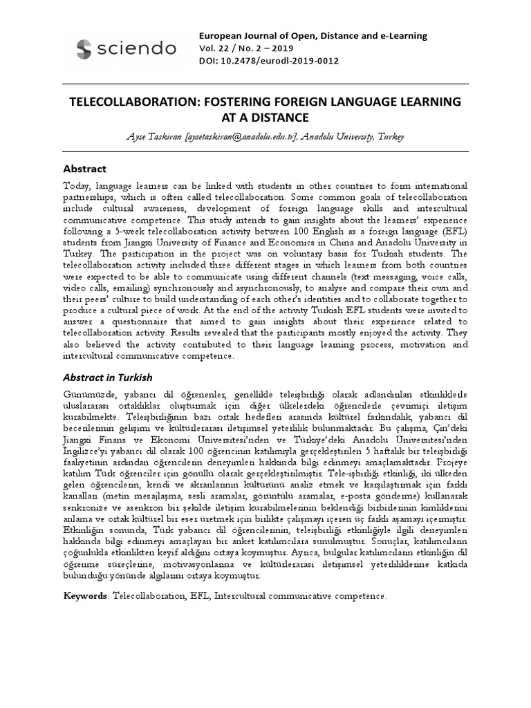 Telecollaboration: Fostering Foreign Language Learning at A Distance ...
