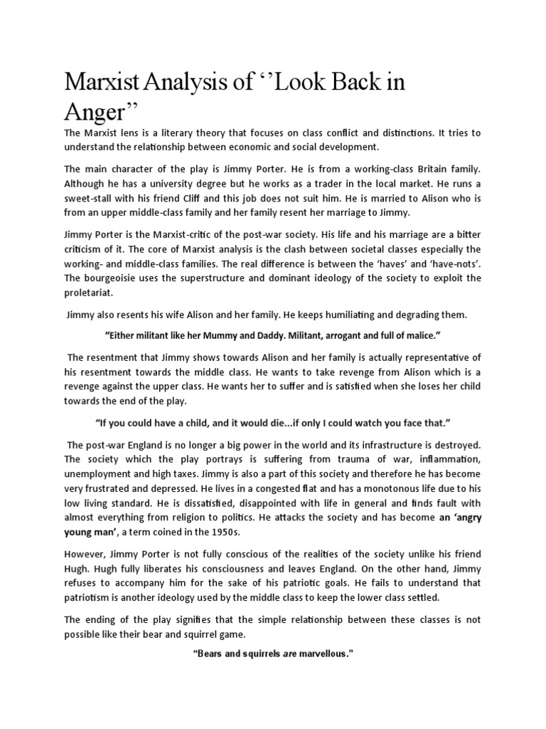 Marxist Analysis of Look Back in Anger | PDF | Middle Class | Marxism