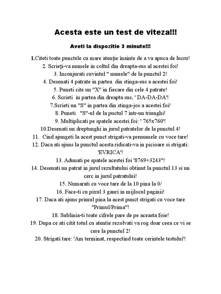 Test de Viteza | PDF