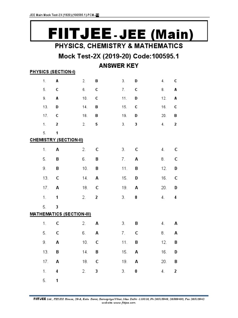 FIITJEE JEE Main Mock Test Answer Key | PDF | Delhi | Economy Of India