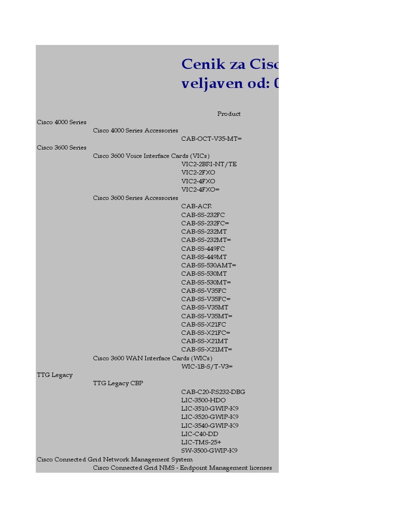 Cisco 18 05 07 Telecommunications Equipment Networks