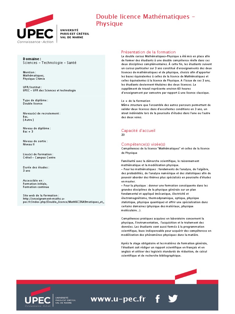 Double Licence MathématiquesPhysique UPEC PDF Physique — free download