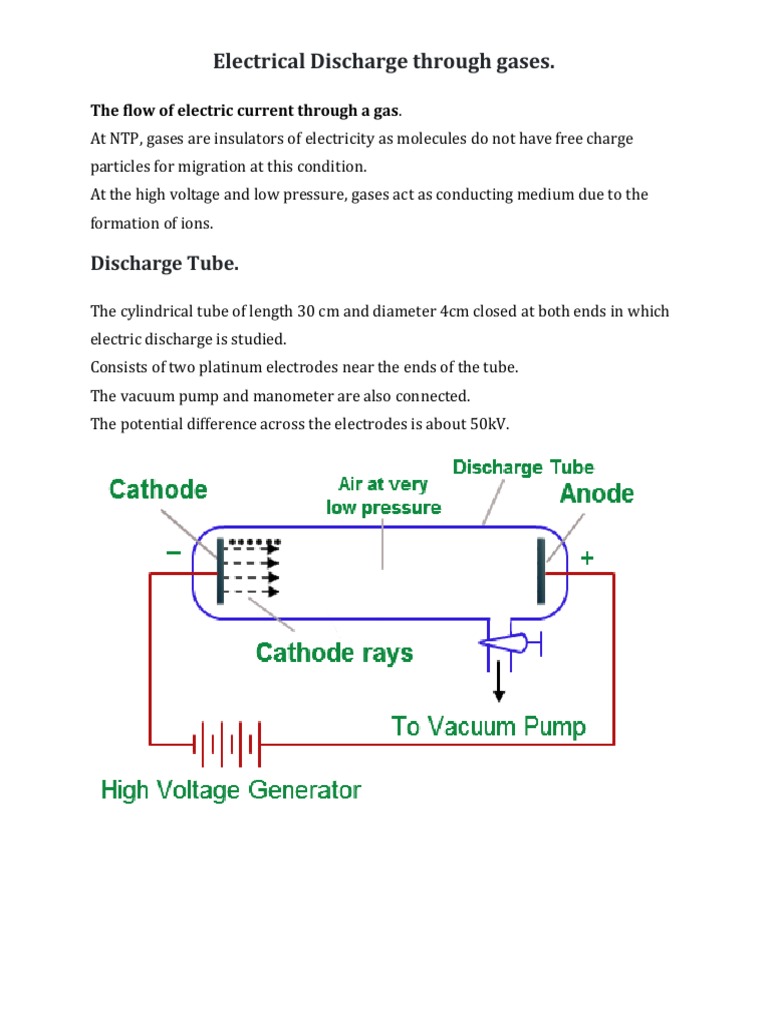 Electric Discharge in Gases Explained | PDF | Vacuum Tube | Cathode
