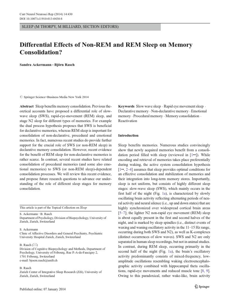 Sleep Stages and Memory Consolidation | PDF | Sleep | Rapid Eye ...
