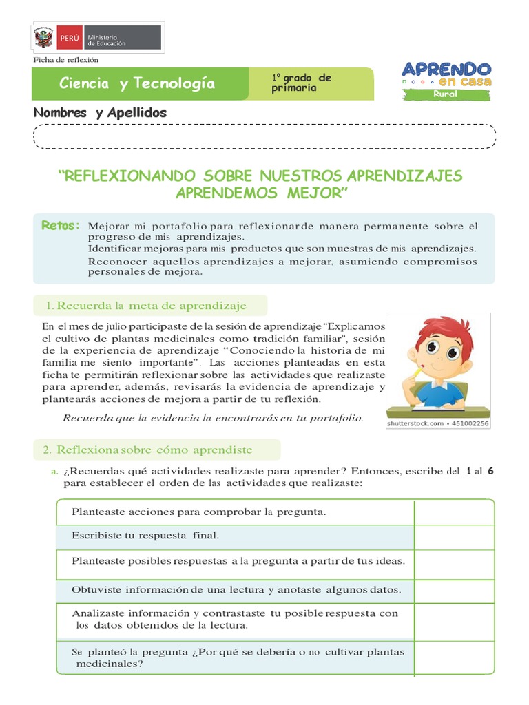 Ficha de Autoaprendizaje Ciencia y Tecnologia Sesion Evaluación Primer ...