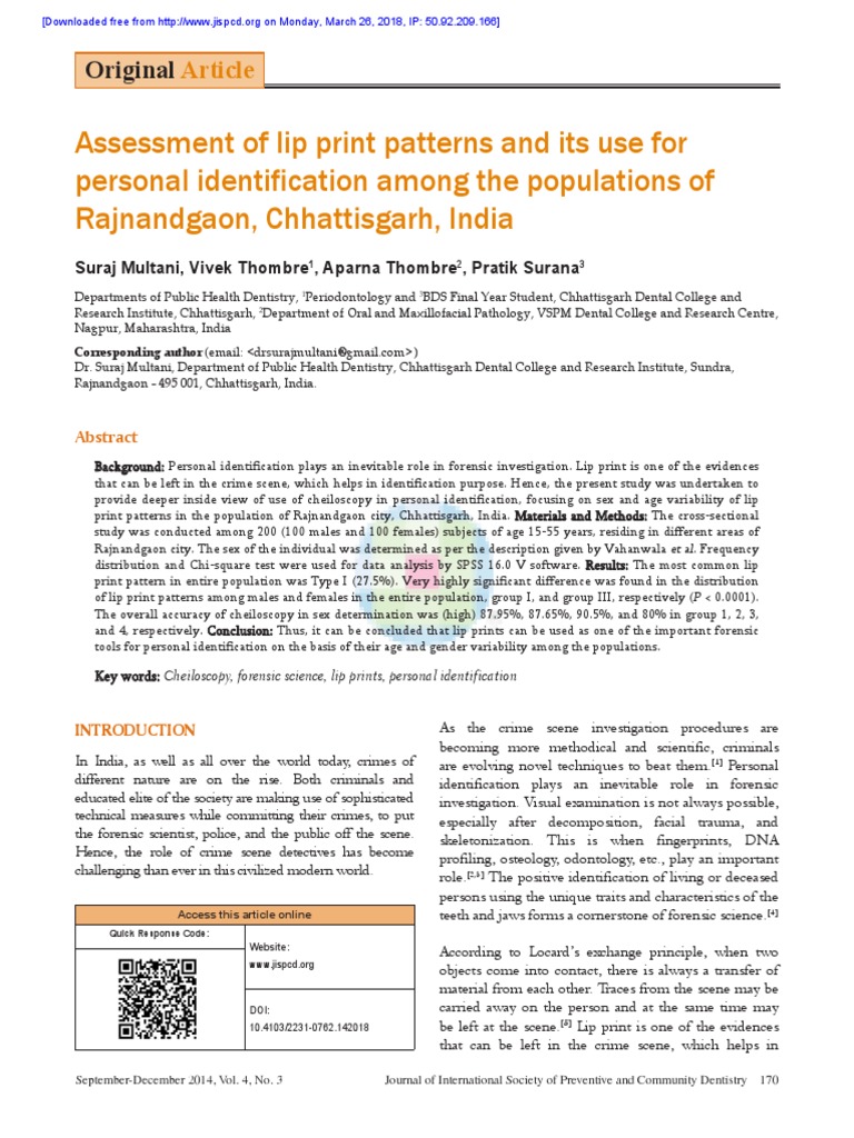 Lip Print Patterns for Personal Identification | PDF | Lip | Spss