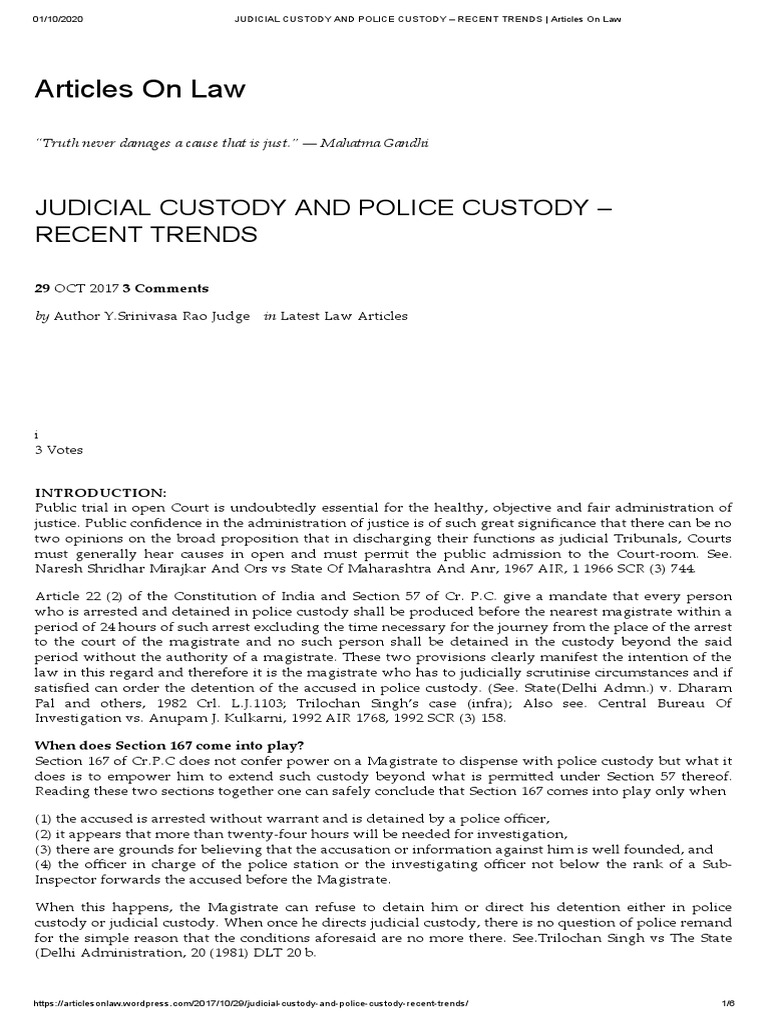 Judicial vs Police Custody Explained | PDF | Remand (Detention) | Arrest