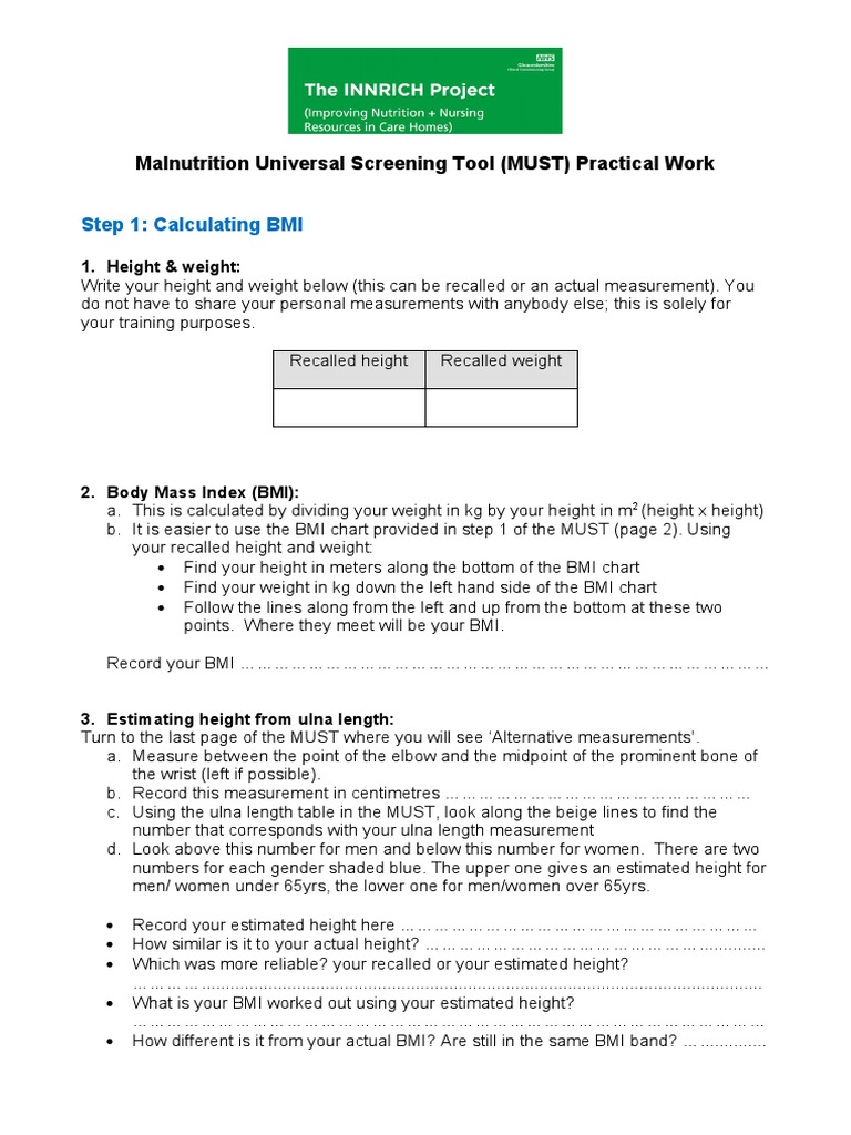 MUST Malnutrition Screening Guide | PDF | Body Mass Index | Meal