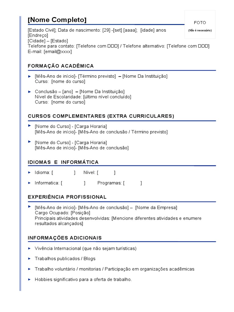 Modelo Curr culo Sem Experi ncia