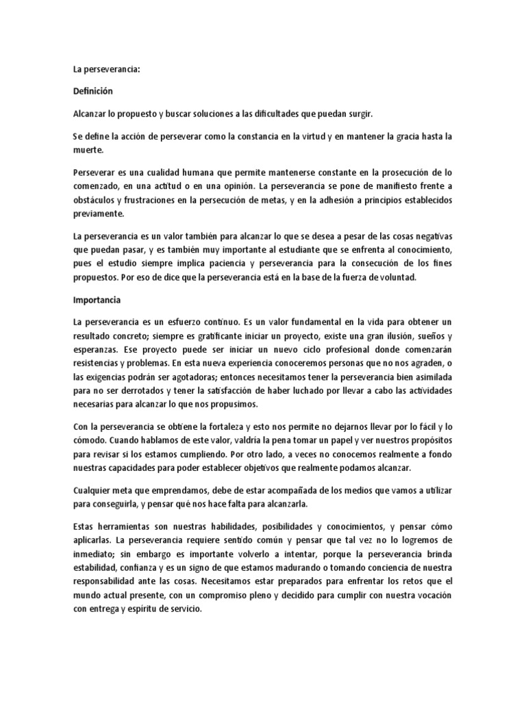 Valor y Definición de la Perseverancia | PDF | Felicidad | Conocimiento