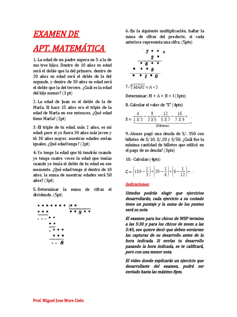 Examen de Matemáticas APT Resuelto | PDF | Enseñanza de matemática ...